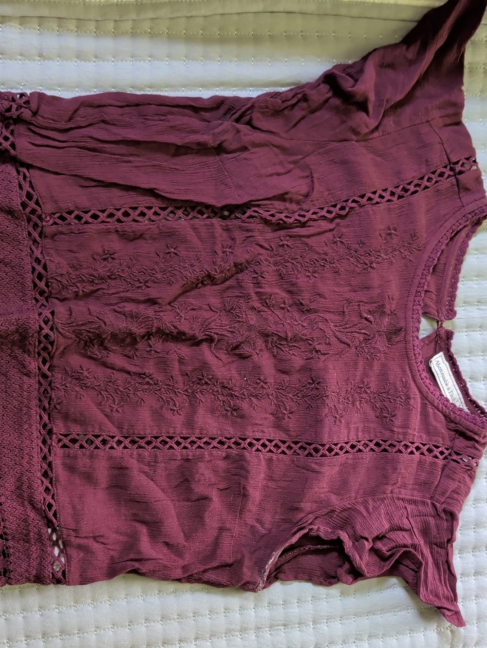 Abercrombie & Fitch Plum Embroidered Short Sleeve Top